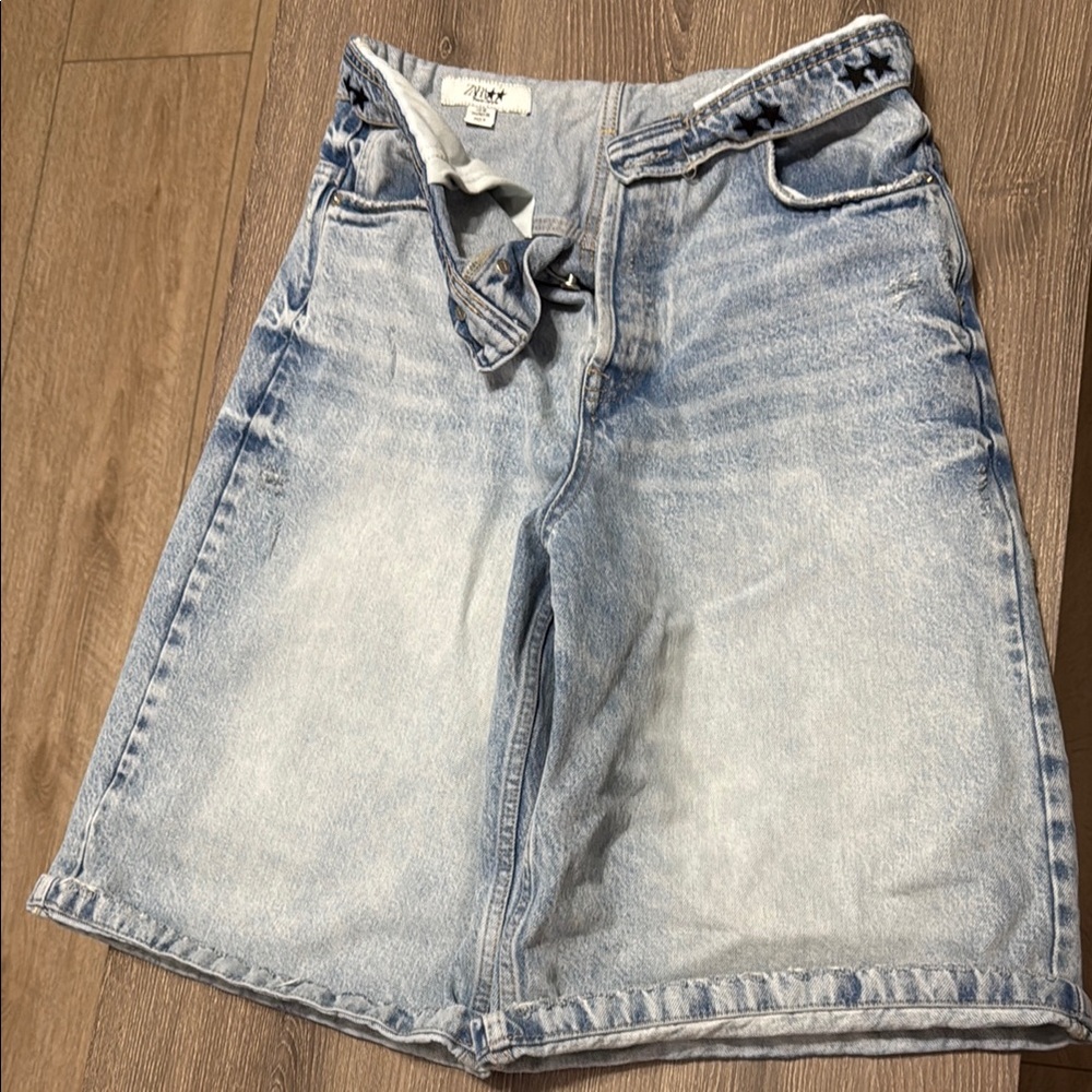 Zara Faded Blue Denim Shorts pre owned